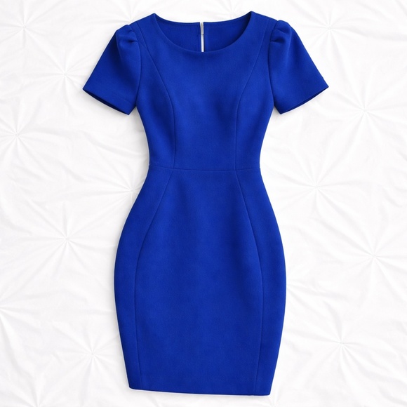 Calvin Klein Blue Work Dress Size 10 Career Office Knee Length Short Sleeve - Picture 2 of 8